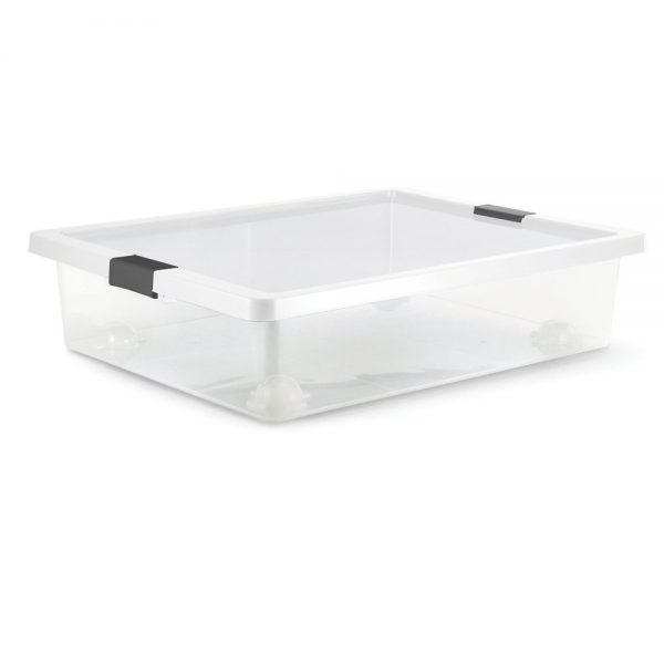 Caja Organizadora Con Broche y Rueda Bajo Cama 28lt Natural-Gris Estra