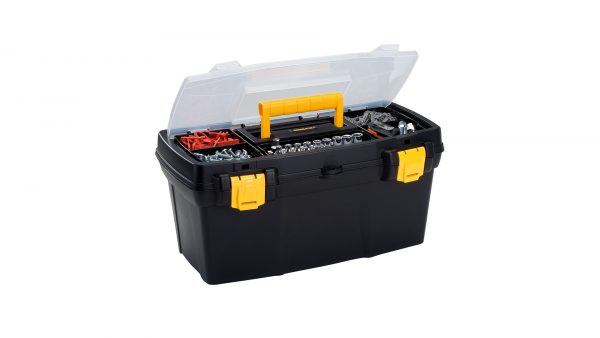 Caja Herramientas 19" Apilable Tapa Organizadora Negra Rimax