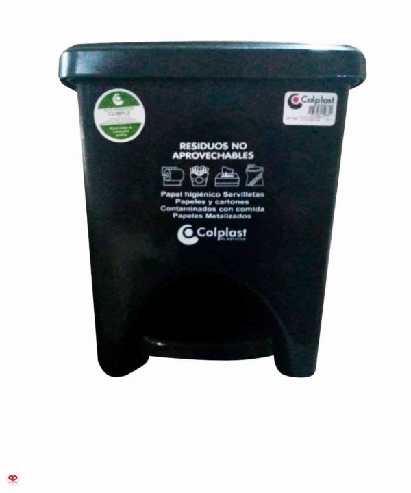 Papelera Cuadrada De Pedal 22 Lts Negro Colplast