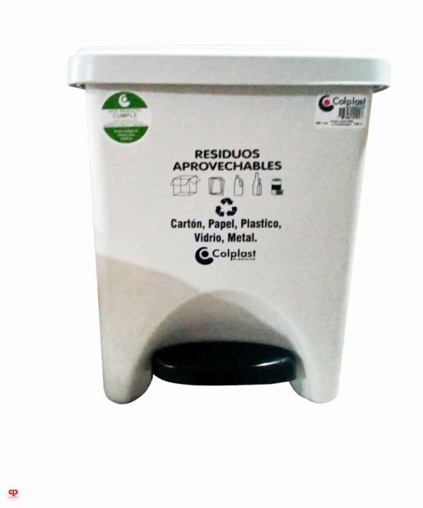 Papelera Cuadrada De Pedal 22 Lts Blanco Colplast